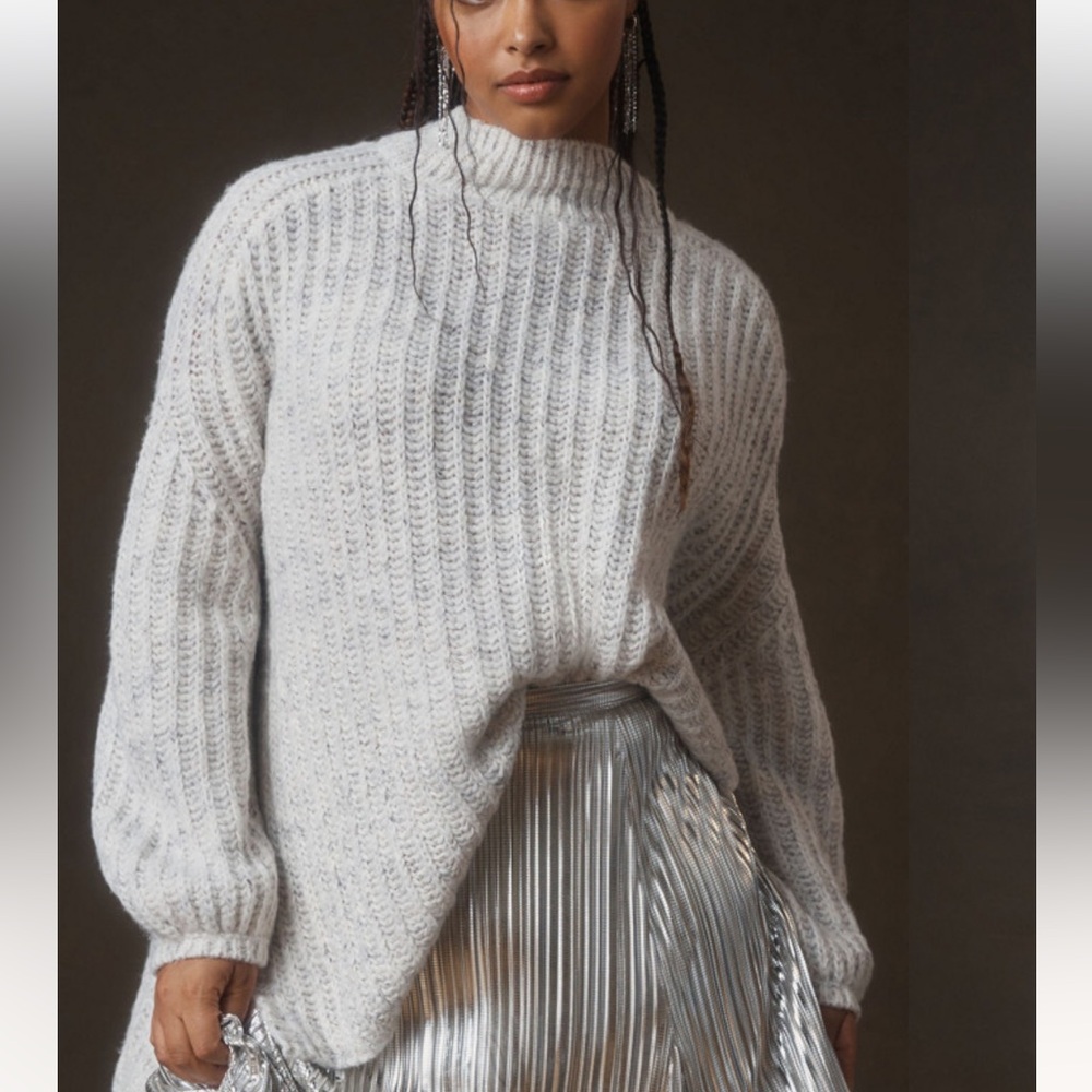 Anthropologie Cream Textured Cowl Sweater